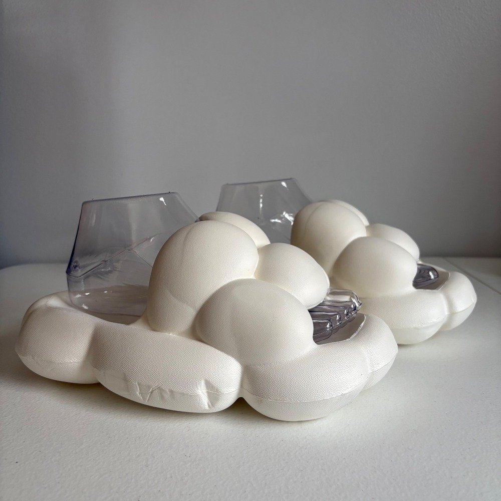 White‎ Cloud Slides Bubble Slides Chunky Platform Clear Strap Sandals
